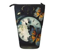 LHBWCVN Clock Butterfly Cosmetics Bag Standing Pencil Case Telescopic Pencil Bag Portable Pencil Holder Cute Stand up Pencil Pouch for Women Men Travel Coin Pouch Purse