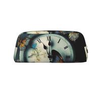 LHBWCVN Clock Butterfly Pencil Case Large Capacity Pencil Pouch Aesthetic Pen Bag Leather Makeup Bag for Women Men Travel Toiletry Bags Zipper Cosmetic Bag Wide-open Coin Pouch Purse, Gold, One Size
