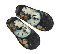 LHBWCVN Clock Butterfly Slipper Fuzzy Memory Foam House Slippers for Women Men Slip-on Warm Plush Trendy Bedroom Slippers Casual Indoor Outdoor House Shoes, Black, Large