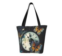 LHBWCVN Clock Butterfly Tote Bag for Women Top-Handle Purse Large Shoulder Hobo Bags Casual Handbags Aesthetic Shopping Bag Reusable Grocery Bag Zipper Work Bag Travel Beach Bag