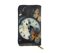 Lhbwcvn Clock Butterfly Wallet For Women Men Clutch Rfid Blocking Leather Wallets Large Capacity Purse Credit Card Holder Money Case With Zipper Phone Holder Long Travel Purse, Black, One Size