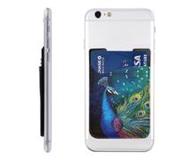 LHBWCVN Colored Peacock Phone Wallet Stick On, Phone Card Holder for Women Men, Slim Adhesive Credit Card Holder for Back of Cellphone Case, Leather ID Cards Pocket Wallets for Phone Case
