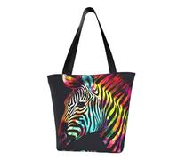 LHBWCVN Colorful Rainbow Zebra Tote Bag for Women Top-Handle Purse Large Shoulder Hobo Bags Casual Handbags Aesthetic Shopping Bag Reusable Grocery Bag Zipper Work Bag Travel Beach Bag