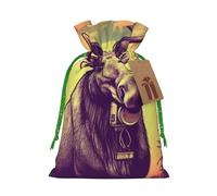 LHBWCVN Cool Moose Christmas Drawstring Gift Bags with Tags, Xmas Gift Bags with Green Christmas Ribbon, Reusable Gift Wrapping Bag Fabric Goody Gift Sacks for Party Presents Decorations
