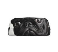 LHBWCVN Cute Black Pug Dog Pencil Case Large Capacity Pencil Pouch Aesthetic Pen Bag Leather Makeup Bag for Women Men Travel Toiletry Bags Zipper Cosmetic Bag Wide-open Coin Pouch Purse