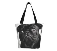 LHBWCVN Cute Black Pug Dog Tote Bag for Women Top-Handle Purse Large Shoulder Hobo Bags Casual Handbags Aesthetic Shopping Bag Reusable Grocery Bag Zipper Work Bag Travel Beach Bag