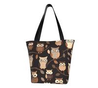 LHBWCVN Cute Brown Cartoon Owls Tote Bag for Women Top-Handle Purse Large Shoulder Hobo Bags Casual Handbags Aesthetic Shopping Bag Reusable Grocery Bag Zipper Work Bag Travel Beach Bag