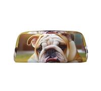 LHBWCVN Cute Bulldog Puppy Pencil Case Large Capacity Pencil Pouch Aesthetic Pen Bag Leather Makeup Bag for Women Men Travel Toiletry Bags Zipper Cosmetic Bag Wide-open Coin Pouch Purse, Silver, One