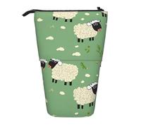 LHBWCVN Cute Cartoon Sheep Cosmetics Bag Standing Pencil Case Telescopic Pencil Bag Portable Pencil Holder Cute Stand up Pencil Pouch for Women Men Travel Coin Pouch Purse