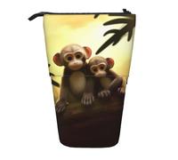 LHBWCVN Cute Couple Monkey Cosmetics Bag Standing Pencil Case Telescopic Pencil Bag Portable Pencil Holder Cute Stand up Pencil Pouch for Women Men Travel Coin Pouch Purse