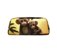 LHBWCVN Cute Couple Monkey Pencil Case Large Capacity Pencil Pouch Aesthetic Pen Bag Leather Makeup Bag for Women Men Travel Toiletry Bags Zipper Cosmetic Bag Wide-open Coin Pouch Purse