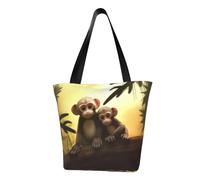LHBWCVN Cute Couple Monkey Tote Bag for Women Top-Handle Purse Large Shoulder Hobo Bags Casual Handbags Aesthetic Shopping Bag Reusable Grocery Bag Zipper Work Bag Travel Beach Bag