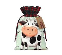 LHBWCVN Cute Cow Polka Dot Christmas Drawstring Gift Bags with Tags, Buffalo Plaid Xmas Gift Bags Reusable Gift Wrapping Bag Christmas Fabric Goody Gift Sacks for Party Presents Decorations