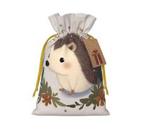 LHBWCVN Cute Little Hedgehog Christmas Drawstring Gift Bags with Tags, Xmas Gift Bags with Yellow Christmas Ribbon, Reusable Gift Wrapping Bag Fabric Goody Gift Sacks for Party Presents Decorations