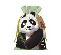 LHBWCVN Cute panda Christmas Drawstring Gift Bags with Tags, Xmas Gift Bags with Yellow Christmas Ribbon, Reusable Gift Wrapping Bag Fabric Goody Gift Sacks for Party Presents Decorations