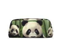 LHBWCVN Cute panda Pencil Case Large Capacity Pencil Pouch Aesthetic Pen Bag Leather Makeup Bag for Women Men Travel Toiletry Bags Zipper Cosmetic Bag Wide-open Coin Pouch Purse, Silver, One Size