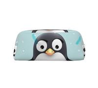 LHBWCVN Cute Penguin Pencil Case Large Capacity Pencil Pouch Aesthetic Pen Bag Leather Makeup Bag for Women Men Travel Toiletry Bags Zipper Cosmetic Bag Wide-open Coin Pouch Purse, Silver, One Size