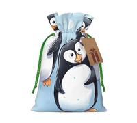 LHBWCVN Cute Penguins Christmas Drawstring Gift Bags with Tags, Xmas Gift Bags with Green Christmas Ribbon, Reusable Gift Wrapping Bag Fabric Goody Gift Sacks for Party Presents Decorations