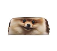 LHBWCVN Cute Pomeranian dog Pencil Case Large Capacity Pencil Pouch Aesthetic Pen Bag Leather Makeup Bag for Women Men Travel Toiletry Bags Zipper Cosmetic Bag Wide-open Coin Pouch Purse, Gold, One