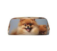 LHBWCVN Cute pomeranian Pencil Case Large Capacity Pencil Pouch Aesthetic Pen Bag Leather Makeup Bag for Women Men Travel Toiletry Bags Zipper Cosmetic Bag Wide-open Coin Pouch Purse, Gold, One Size