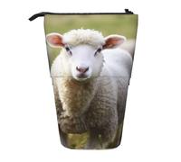 LHBWCVN Cute Sheep Lamb Cosmetics Bag Standing Pencil Case Telescopic Pencil Bag Portable Pencil Holder Cute Stand up Pencil Pouch for Women Men Travel Coin Pouch Purse