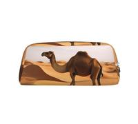 LHBWCVN Desert Sand Camel Pencil Case Large Capacity Pencil Pouch Aesthetic Pen Bag Leather Makeup Bag for Women Men Travel Toiletry Bags Zipper Cosmetic Bag Wide-open Coin Pouch Purse, Silver, One