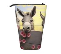 LHBWCVN donkey and flower Cosmetics Bag Standing Pencil Case Telescopic Pencil Bag Portable Pencil Holder Cute Stand up Pencil Pouch for Women Men Travel Coin Pouch Purse