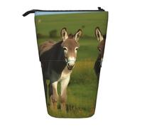 LHBWCVN Donkey on green meadow Cosmetics Bag Standing Pencil Case Telescopic Pencil Bag Portable Pencil Holder Cute Stand up Pencil Pouch for Women Men Travel Coin Pouch Purse