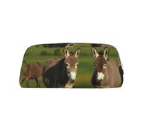 LHBWCVN Donkey on green meadow Pencil Case Large Capacity Pencil Pouch Aesthetic Pen Bag Leather Makeup Bag for Women Men Travel Toiletry Bags Zipper Cosmetic Bag Wide-open Coin Pouch Purse, Silver