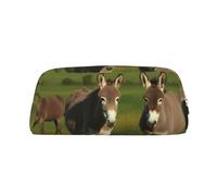 LHBWCVN Donkey on green meadow Pencil Case Large Capacity Pencil Pouch Aesthetic Pen Bag Leather Makeup Bag for Women Men Travel Toiletry Bags Zipper Cosmetic Bag Wide-open Coin Pouch Purse, Gold, One