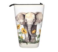 LHBWCVN Elephant and Sunflower Cosmetics Bag Standing Pencil Case Telescopic Pencil Bag Portable Pencil Holder Cute Stand up Pencil Pouch for Women Men Travel Coin Pouch Purse