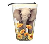 LHBWCVN Elephant and Sunflower Cosmetics Bag Standing Pencil Case Telescopic Pencil Bag Portable Pencil Holder Cute Stand up Pencil Pouch for Women Men Travel Coin Pouch Purse