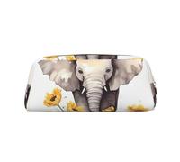 LHBWCVN Elephant and Sunflower Pencil Case Large Capacity Pencil Pouch Aesthetic Pen Bag Leather Makeup Bag for Women Men Travel Toiletry Bags Zipper Cosmetic Bag Wide-open Coin Pouch Purse, Gold, One