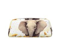 LHBWCVN Elephant and Sunflower Pencil Case Large Capacity Pencil Pouch Aesthetic Pen Bag Leather Makeup Bag for Women Men Travel Toiletry Bags Zipper Cosmetic Bag Wide-open Coin Pouch Purse
