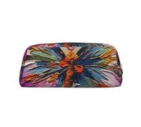 LHBWCVN Embroidery Colorful Butterfly Pencil Case Large Capacity Pencil Pouch Aesthetic Pen Bag Leather Makeup Bag for Women Men Travel Toiletry Bags Zipper Cosmetic Bag Wide-open Coin Pouch Purse