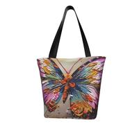 LHBWCVN Embroidery Colorful Butterfly Tote Bag for Women Top-Handle Purse Large Shoulder Hobo Bags Casual Handbags Aesthetic Shopping Bag Reusable Grocery Bag Zipper Work Bag Travel Beach Bag