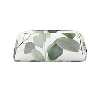 LHBWCVN Eucalyptus Leaves Pencil Case Large Capacity Pencil Pouch Aesthetic Pen Bag Leather Makeup Bag for Women Men Travel Toiletry Bags Zipper Cosmetic Bag Wide-open Coin Pouch Purse, Silver, One