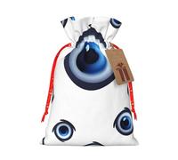 LHBWCVN Evil Eyes Pattern Christmas Drawstring Gift Bags with Tags, Xmas Gift Bags with Red Christmas Ribbon, Reusable Gift Wrapping Bag Fabric Goody Gift Sacks for Party Presents Decorations