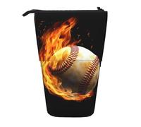 LHBWCVN Fire Baseball Cosmetics Bag Standing Pencil Case Telescopic Pencil Bag Portable Pencil Holder Cute Stand up Pencil Pouch for Women Men Travel Coin Pouch Purse