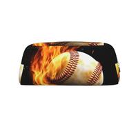 LHBWCVN Fire Baseball Pencil Case Large Capacity Pencil Pouch Aesthetic Pen Bag Leather Makeup Bag for Women Men Travel Toiletry Bags Zipper Cosmetic Bag Wide-open Coin Pouch Purse, Silver, One size