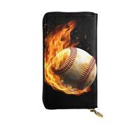 Lhbwcvn Fire Baseball Wallet For Women Men Clutch Rfid Blocking Leather Wallets Large Capacity Purse Credit Card Holder Money Case With Zipper Phone Holder Long Travel Purse, Black, One Size