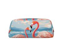 LHBWCVN Flamingo Beach Pencil Case Large Capacity Pencil Pouch Aesthetic Pen Bag Leather Makeup Bag for Women Men Travel Toiletry Bags Zipper Cosmetic Bag Wide-open Coin Pouch Purse