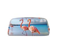 LHBWCVN Flamingo on Beach Pencil Case Large Capacity Pencil Pouch Aesthetic Pen Bag Leather Makeup Bag for Women Men Travel Toiletry Bags Zipper Cosmetic Bag Wide-open Coin Pouch Purse, Silver, One