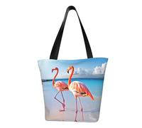 LHBWCVN Flamingo on Beach Tote Bag for Women Top-Handle Purse Large Shoulder Hobo Bags Casual Handbags Aesthetic Shopping Bag Reusable Grocery Bag Zipper Work Bag Travel Beach Bag