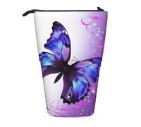 LHBWCVN Flower Butterfly Cosmetics Bag Standing Pencil Case Telescopic Pencil Bag Portable Pencil Holder Cute Stand up Pencil Pouch for Women Men Travel Coin Pouch Purse