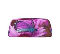 LHBWCVN Flower purple butterfly Pencil Case Large Capacity Pencil Pouch Aesthetic Pen Bag Leather Makeup Bag for Women Men Travel Toiletry Bags Zipper Cosmetic Bag Wide-open Coin Pouch Purse, Silver