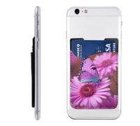 LHBWCVN Flower purple butterfly Phone Wallet Stick On, Phone Card Holder for Women Men, Slim Adhesive Credit Card Holder for Back of Cellphone Case, Leather ID Cards Pocket Wallets for Phone Case