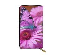 Lhbwcvn Flower Purple Butterfly Wallet For Women Men Clutch Rfid Blocking Leather Wallets Large Capacity Purse Credit Card Holder Money Case With Zipper Phone Holder Long Travel Purse, Black, One Size