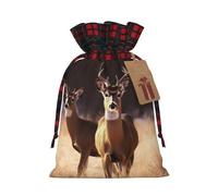 LHBWCVN Free Deer Christmas Drawstring Gift Bags with Tags, Buffalo Plaid Xmas Gift Bags Reusable Gift Wrapping Bag Christmas Fabric Goody Gift Sacks for Party Presents Decorations