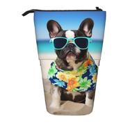 LHBWCVN french bulldog summer Cosmetics Bag Standing Pencil Case Telescopic Pencil Bag Portable Pencil Holder Cute Stand up Pencil Pouch for Women Men Travel Coin Pouch Purse